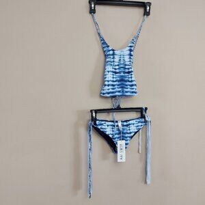 Kai Swim tiedye bikini with fringw sides and criss-cross straps
